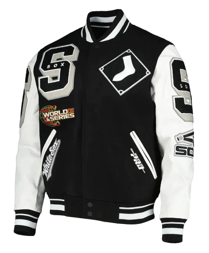 Chicago White Sox Mashup Black And White Wool And Leather Full Snap Varsity Jacket