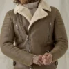 Chocolate Brown Aviator Sheepskin Leather Jacket 1