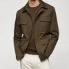 Chong Mango Men Military Green Four Pocket Suede Jacket With Button