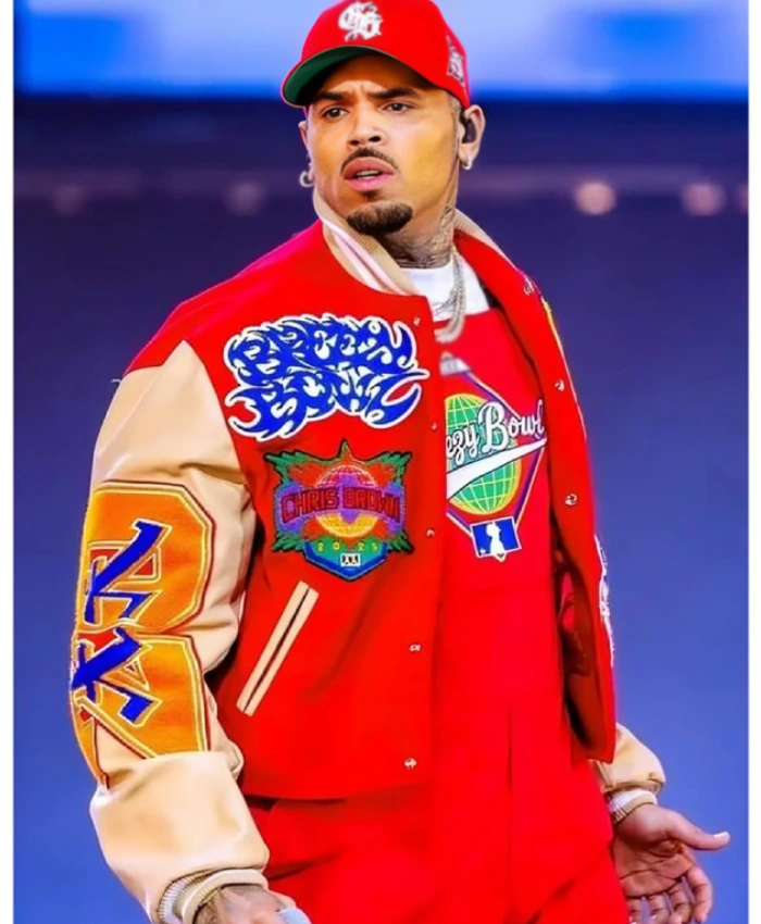 Chris Brown Breezy Bowl XX Red White Letterman Jacket