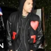 Chris Brown Red Heart Black Bomber Jacket