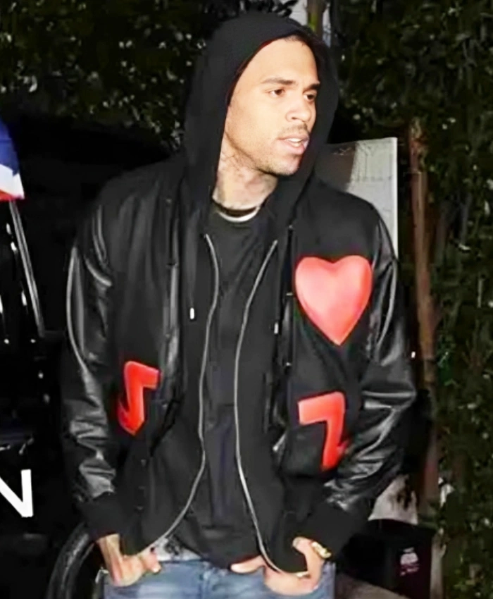 Chris Brown Red Heart Black Bomber Jacket