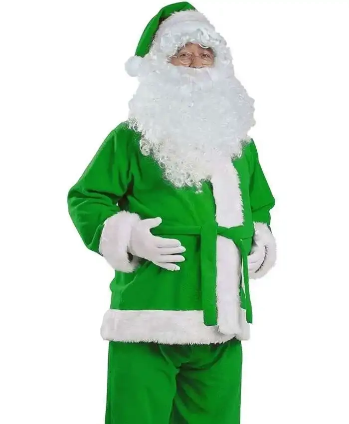 Christmas 2025 Santa Claus Green Costume Coat With White Fur