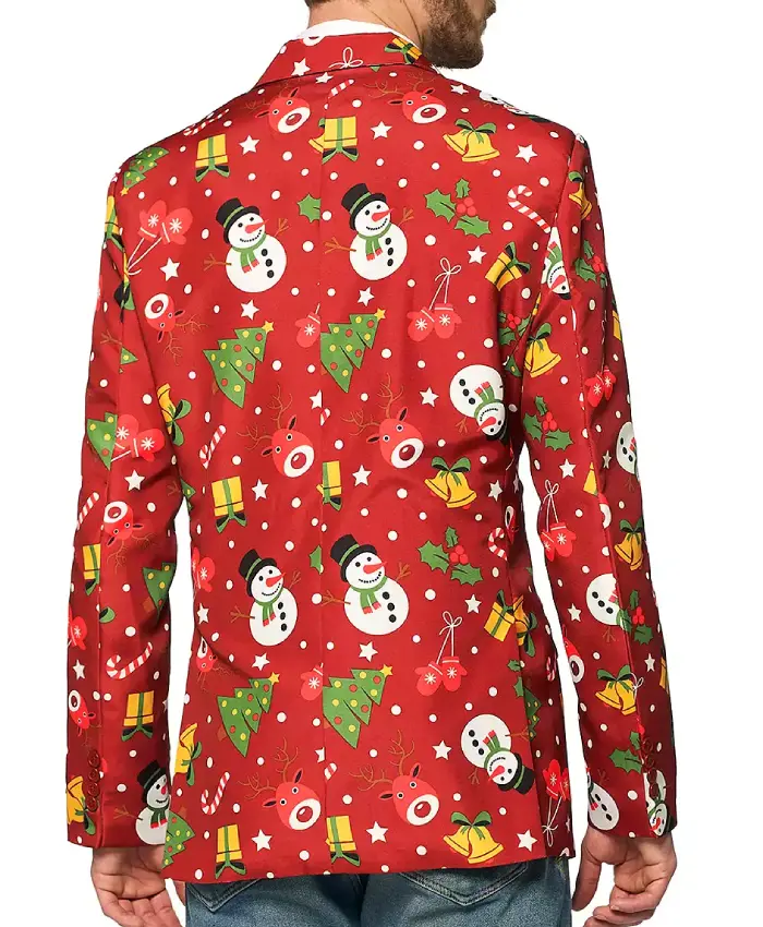 Christmas Tree Lights Red Printed Blazer