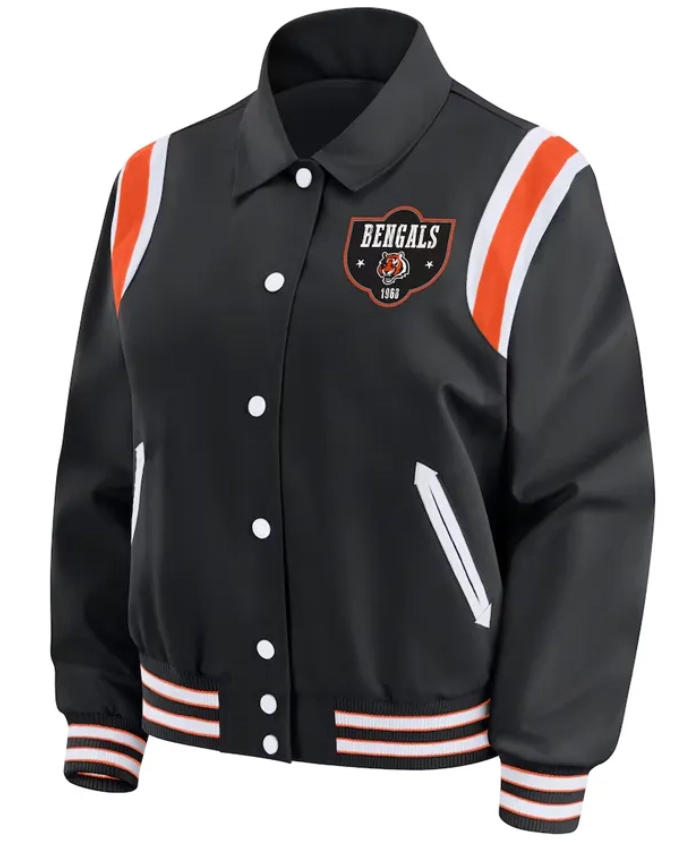 Cincinnati Bengals Lightweight Black Full Snap Satin Varsity Jacket