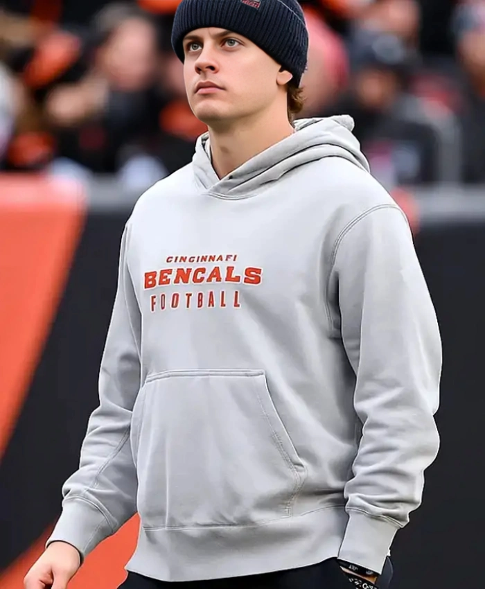 Cincinnati Bengals Sideline 2025 Joe Burrow Grey Pullover Hoodie