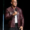 CinemaCon Opening Night Dwayne Johnson Burgundy Leather Jacket