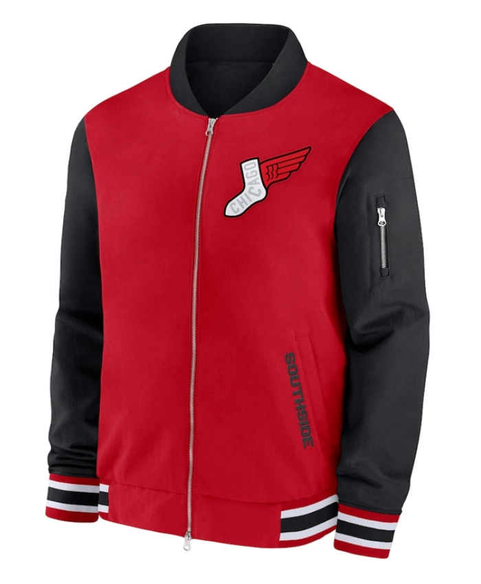 City Connect Chicago White Sox Dugout Red And Black Full Zip Bomber Jacket