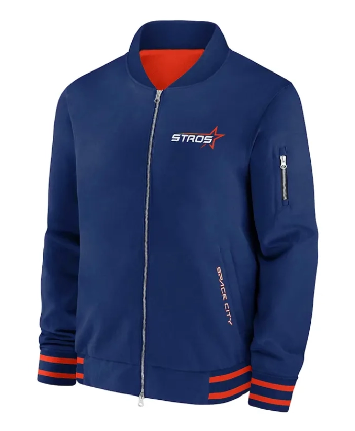 City Connect Houston Astros Dugout Full Zip Navy Bomber Jacket