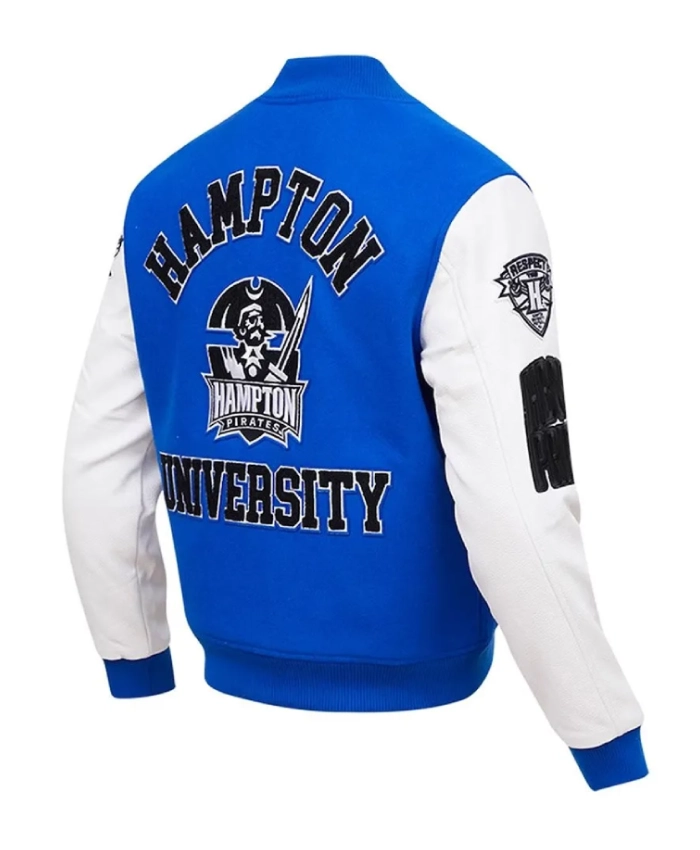 Classic Hampton Pirates Royal And White WoolLeather Varsity Jacket