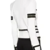 Classic Multi Pocket Black And White Leather Biker Jacket