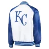 Clean Up Hitter Kansas City Royals White And Royal Satin Full Snap Jacket