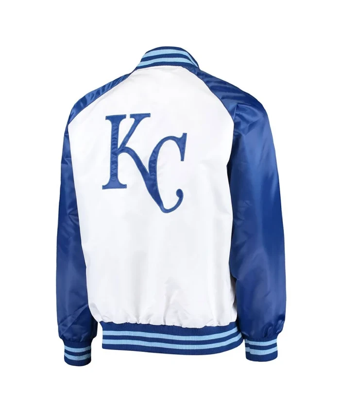 Clean Up Hitter Kansas City Royals White And Royal Satin Full Snap Jacket