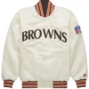 Cleveland Browns 90s Starter White Satin Full Snap Bomber Jacket