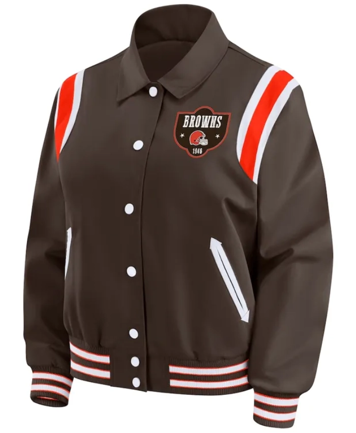 Cleveland Browns Lightweight Brown Full Snap Satin Varsity Jacket