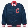 Cleveland Guardians Bomber Navy Full Snap Satin Jacket