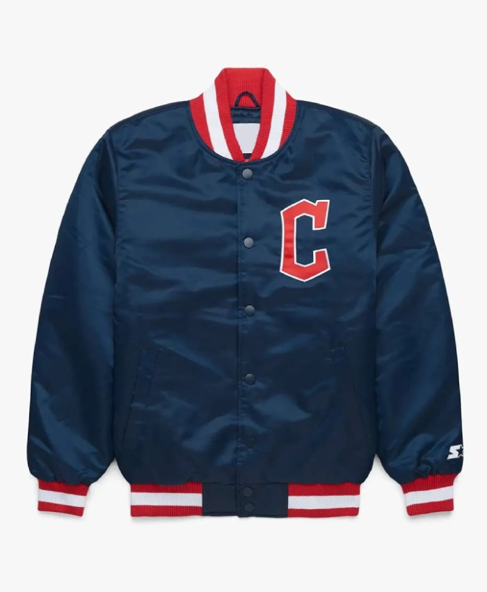 Cleveland Guardians Bomber Navy Full Snap Satin Jacket