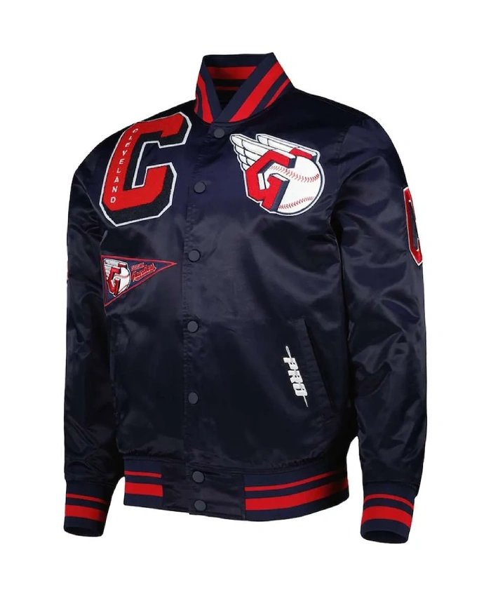 Cleveland Guardians Mash Up Navy Satin Varsity Jacket