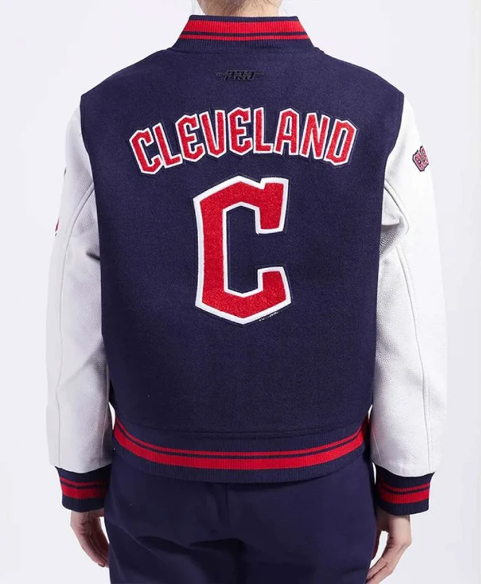 Cleveland Guardians Retro Classic Rib Navy Varsity WoolLeather Jacket