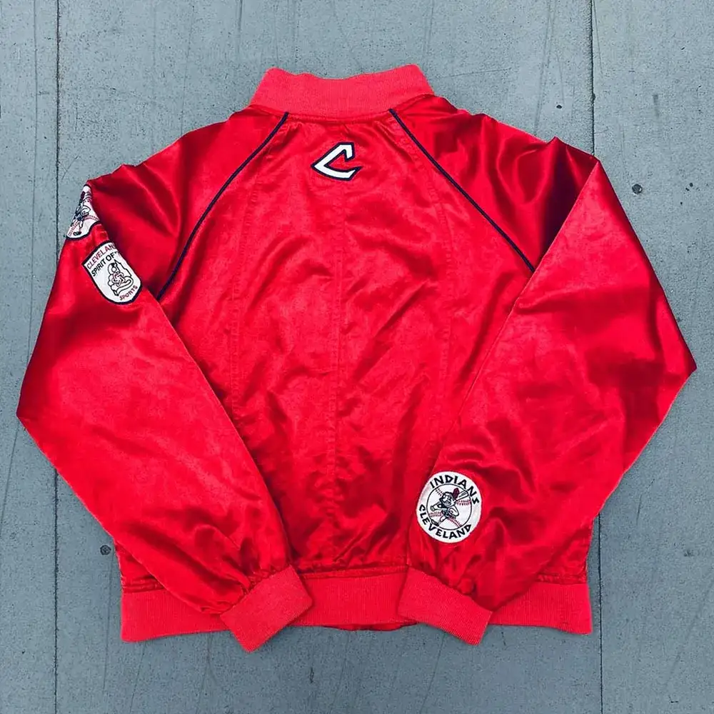 Cleveland Indians 2000s Cooperstown Bomber Full Zip Satin Red Jacket