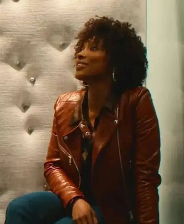 Clipped Yvonna Pearson Brown Leather Zip Up Jacket