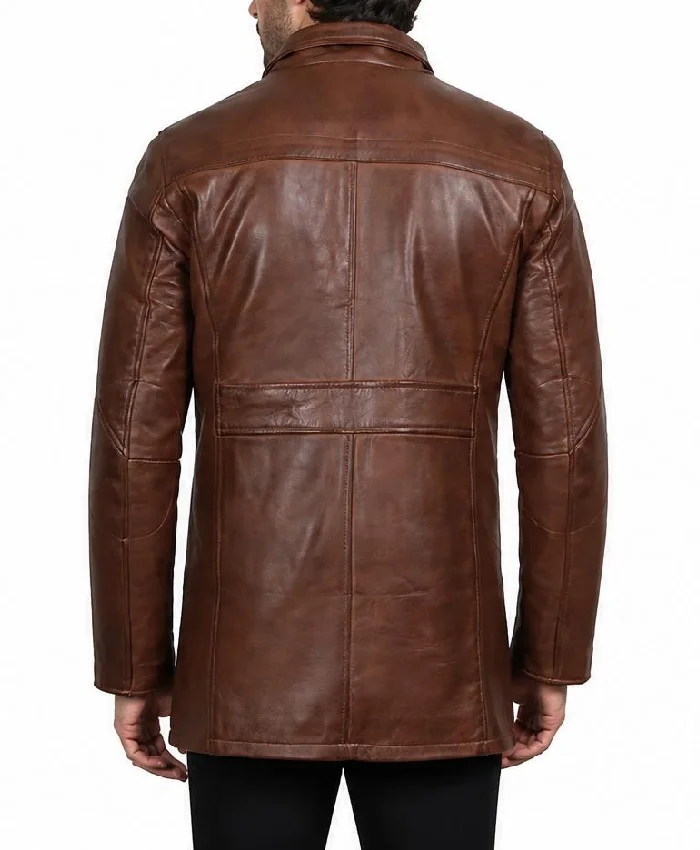 Cognac Brown Lambskin Leather Car Coat Men