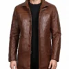 Cognac Brown Lambskin Leather Car Coat Mens