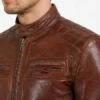 Cognac Brown Quilted Biker Style Leather Jacket Men
