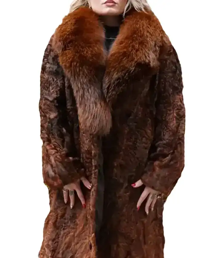 Cognac Persian Lamb Fur Stroller Fox Coat