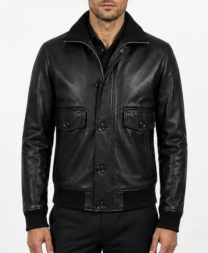 Colman Domingo 2026 Black Leather Bomber Jacket Mens