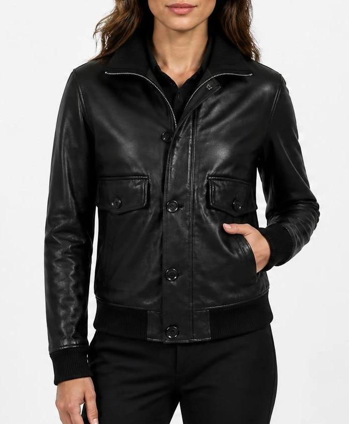 Colman Domingo 2026 Black Leather Bomber Jacket Womens