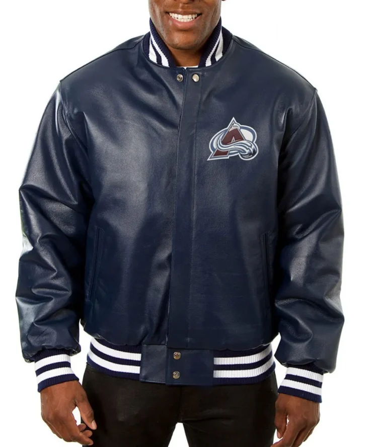 Colorado Avalanche Bomber Navy Blue Leather Jacket
