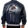 Colorado Avalanche Bomber Navy Blue Leather Jacket Back