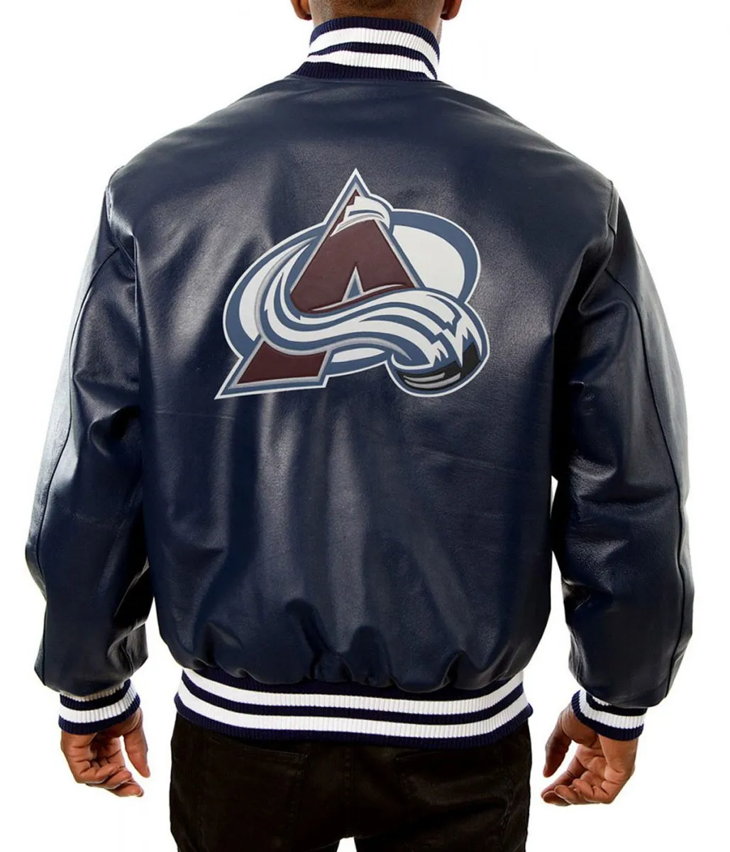 Colorado Avalanche Bomber Navy Blue Leather Jacket Back