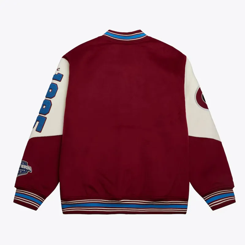 Colorado Avalanche Team History Burgundy Vintage Logo Varsity Jacket Back