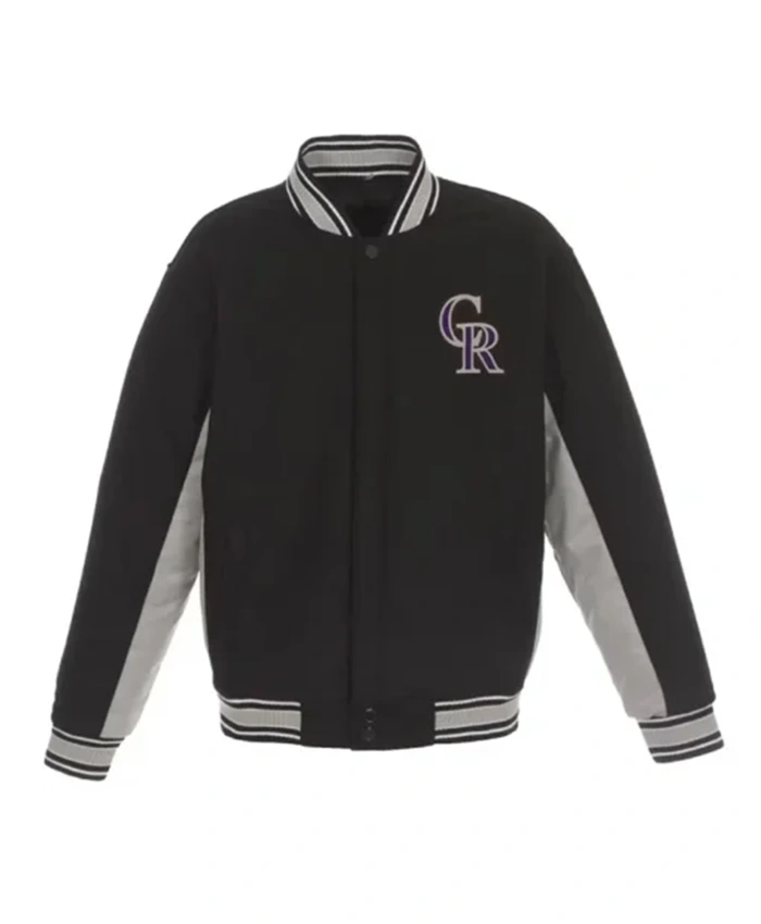 Colorado Rockies Accent Grey And Black Varsity Jacket