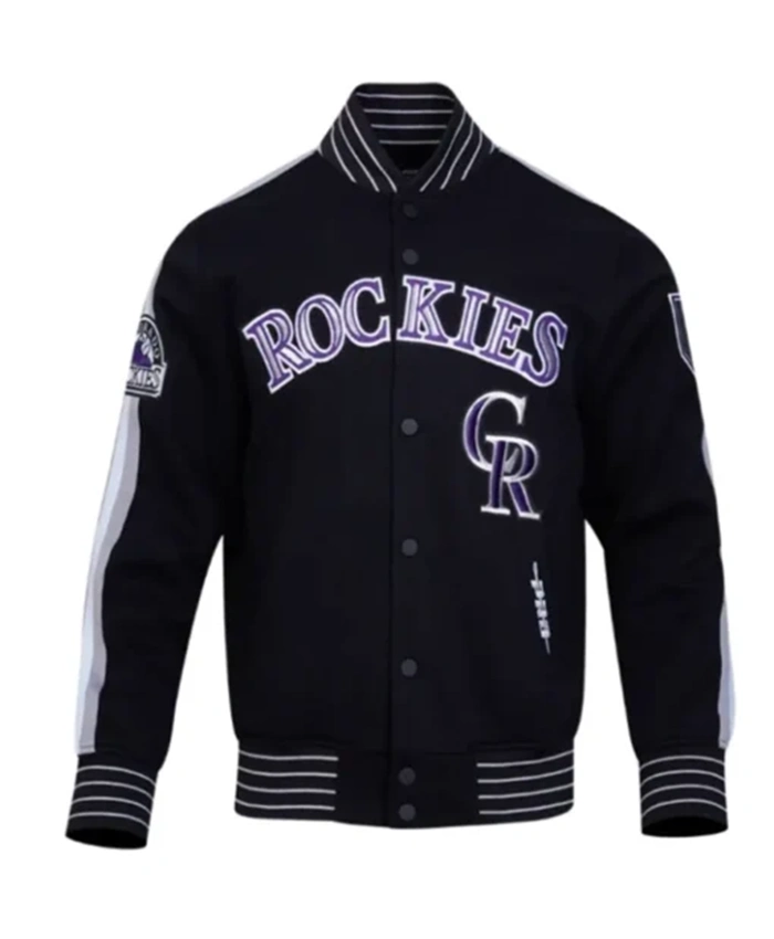 Colorado Rockies Current Logo Game Day Eggshell Black Varsity Jacket