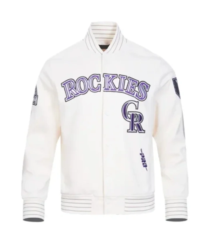 Colorado Rockies Current Logo Game Day Eggshell Varsity Jacket