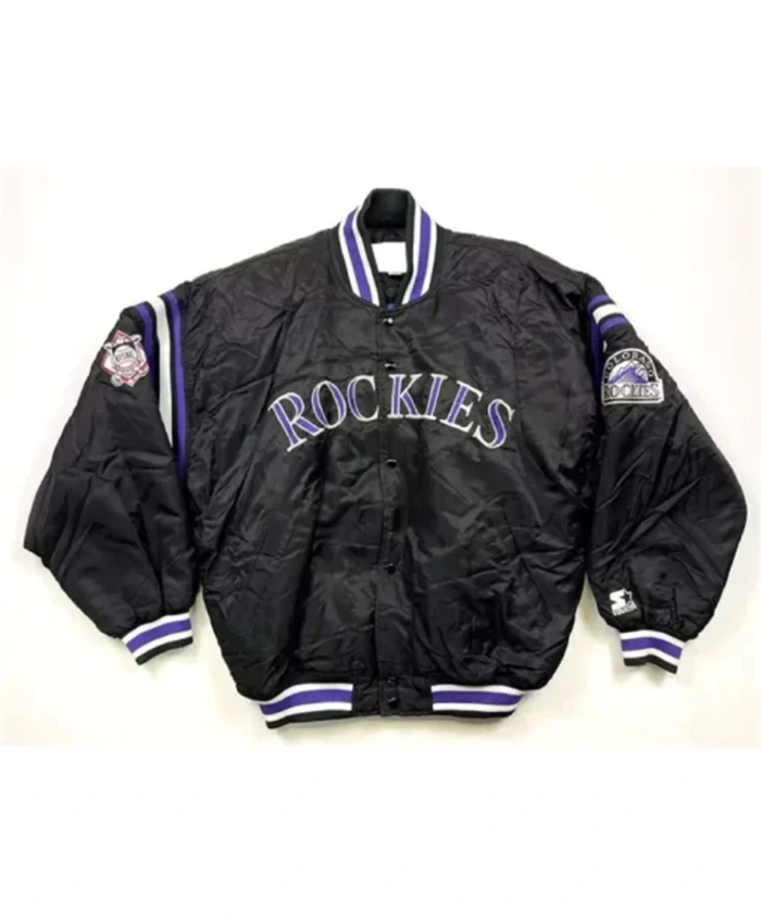 Colorado Rockies Diamond Collection Black Varsity Jacket