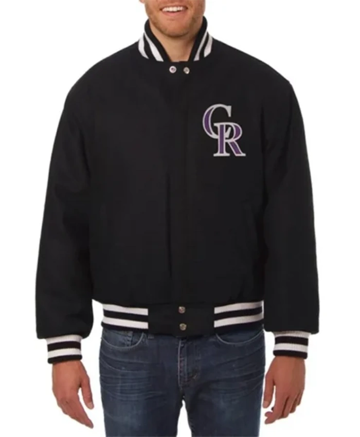 Colorado Rockies Full Snap Black Varsity Jacket