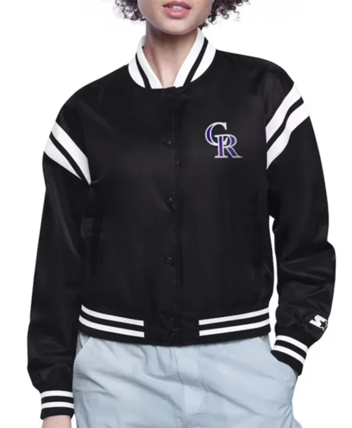 Colorado Rockies Printed Logo Black Varsity Jacket