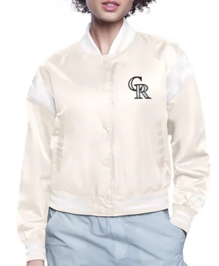 Colorado Rockies Printed Logo Cream Varsity Jacket