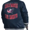 Columbus Blue Adaptive Bold Logo Navy Varsity Full Snap Satin Jacket
