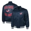 Columbus Blue Adaptive Bold Logo Satin Varsity Jacket