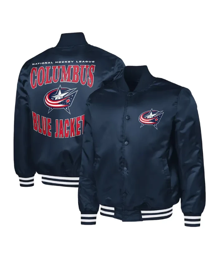 Columbus Blue Adaptive Bold Logo Satin Varsity Jacket