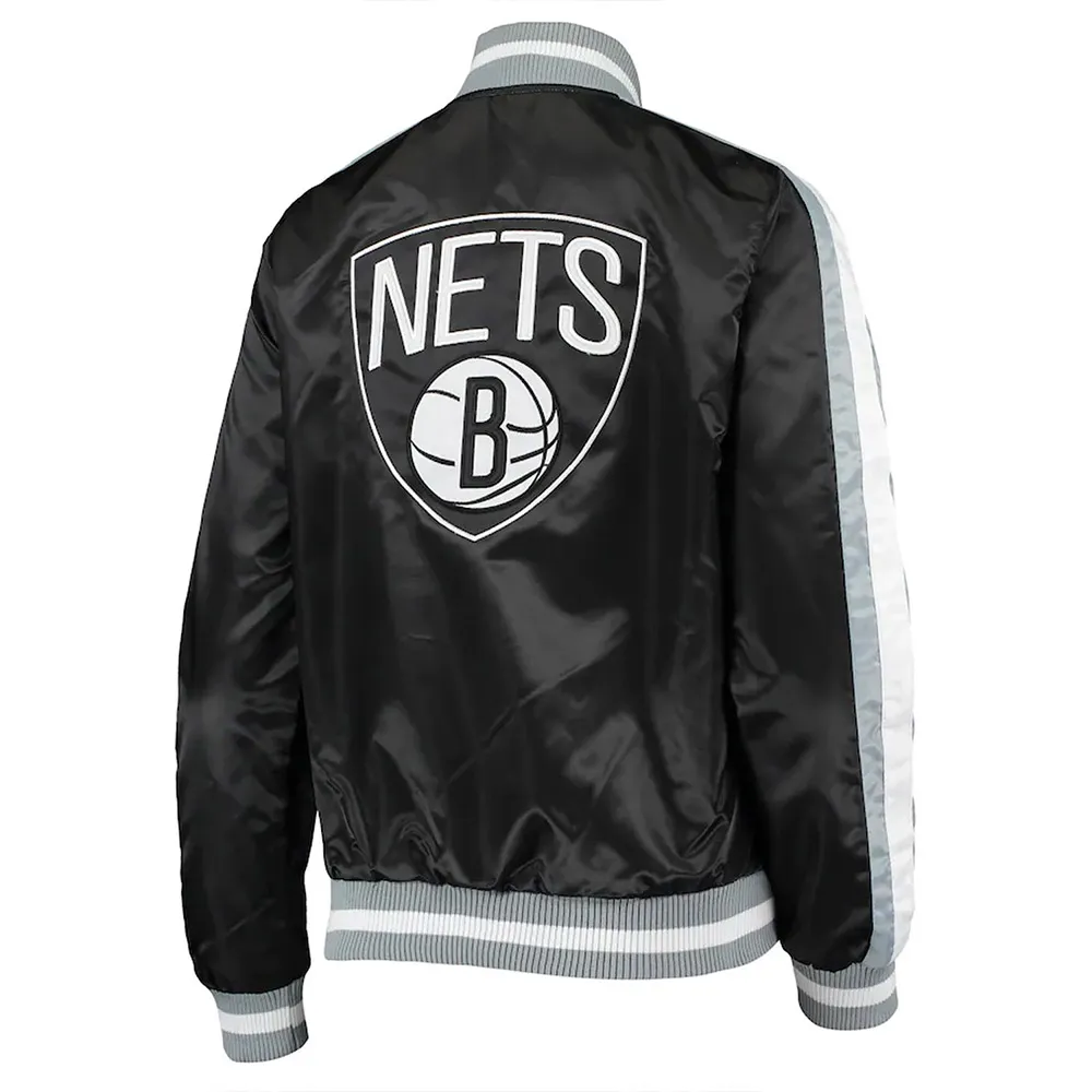 Competition Brooklyn Nets Black Satin Jacket Back