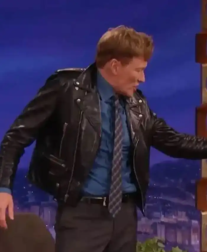 Conan OBrien Black Biker Leather Jacket
