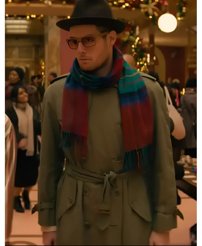 Connor Swindells Jingle Bell Heist 2025 Epaulet Detailing Brown Trench Coat