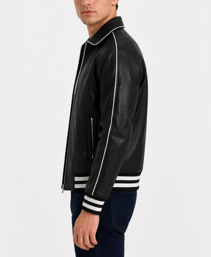 Cooper Black Leather Varsity Jacket