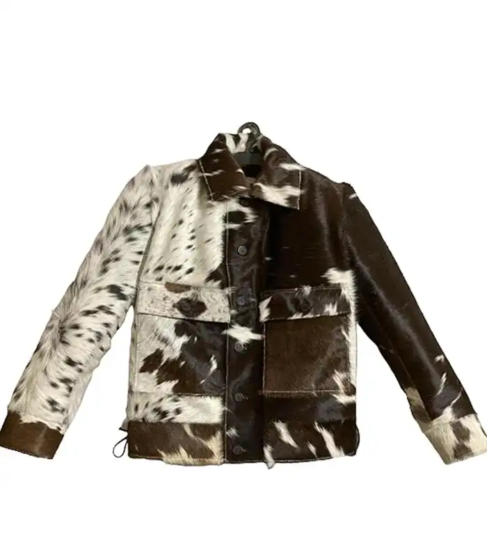 Cowhide Brown And White Leather Jacket